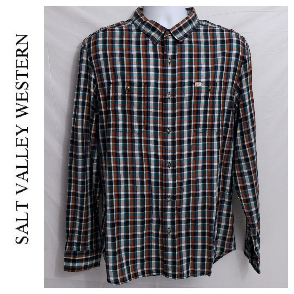 Salt Valley Western Large - Cowboy Shirt Blue